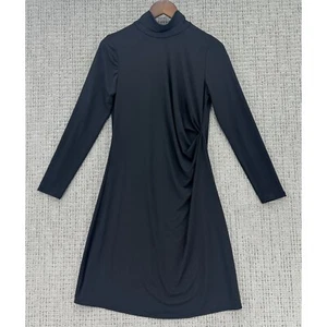 H Halston Dress Womens Small Black Long Sleeve Pullover Ruched Side Mock Neck - Picture 1 of 11