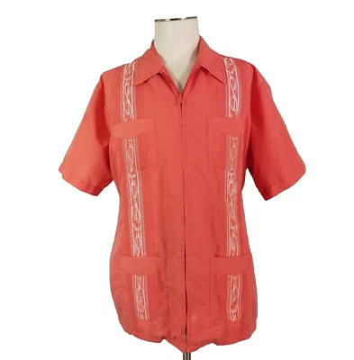 Haband Guayabera Shirt men's XL extra large pink salmon full zip tropical - Image 1 of 4
