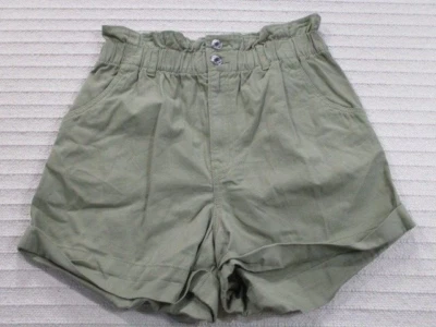 Pantalones cortos Zara para mujer 8 botones verdes elásticos con volantes bolsa de papel lisa algodón clásico Foto 1 de 4