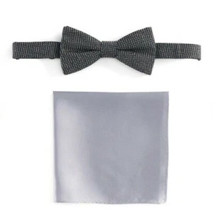 Apt. Juego de 9 pajaritas y cuadrados de bolsillo preatados para hombre, negro plata gris - Imagen 1 de 3