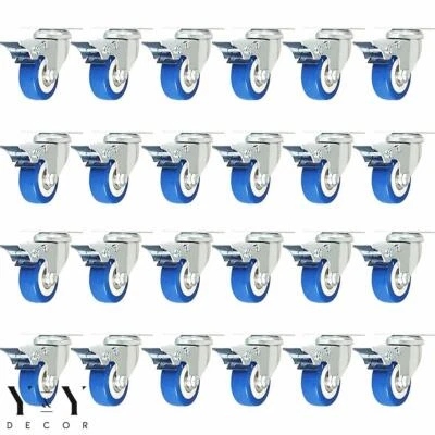 Y&Y DECOR 24 Pack Caster Swivel Plate w/ Brake On Blue Polyurethane Wheels (2" with brake)