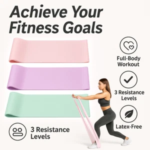 3 Resistance Bands Set for Exercise, Physical Therapy, Yoga, Stretching & Rehab - Picture 1 of 8