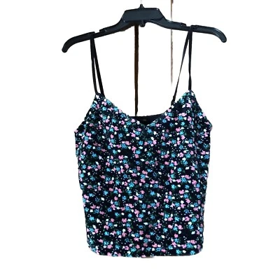 Juicy Couture Black Label Dark Floral Velour Tank Top Medium Boho Chic - Image 1 of 4