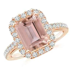 Engagement Morganite Ring-925 Sterling silver-Emerald cut-Rose Gold Plated Ring - Picture 1 of 3