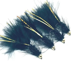 4,6 o8 FLASH ORO NERO WOOLEY BUGGER testa oro streamer trota pesca BARBLESS - Foto 1 di 1