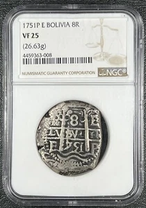 1751 P E Bolivia 8 Reales NGC VF 25 Potosi Deep Strike Great Look - Picture 1 of 2