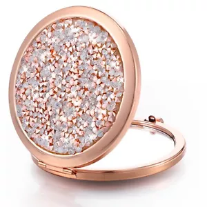 1X/2X Magnifying Compact Mirror for Purse, Mix Diamond Metal Pocket Mini Make... - Picture 1 of 9