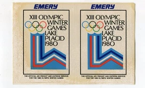 Airline Gepäck Aufkleber Paar EMERY AIRLINES 1980 Lake Placid Olympics Logo lg - Bild 1 von 2