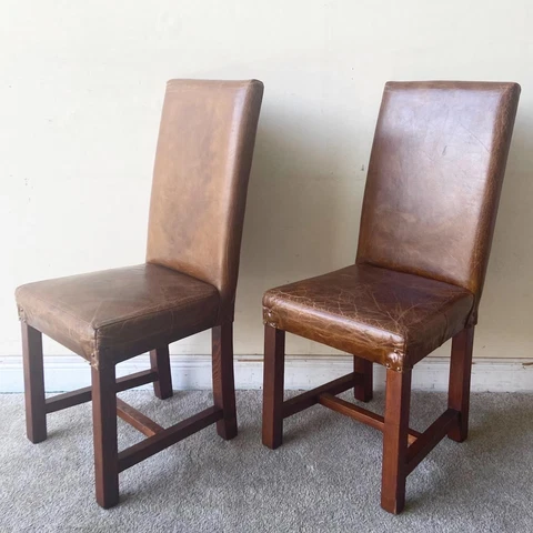 Vintage Brown Leather Parsons Dining Chairs - a Pair Cover