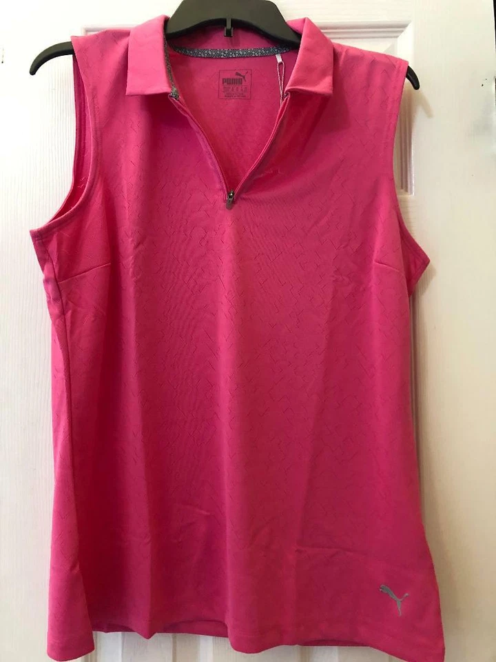 NWT Ladies PUMA Bright Carnation Pink Sleeveless Golf Shirt - size XL - Image 1 of 1