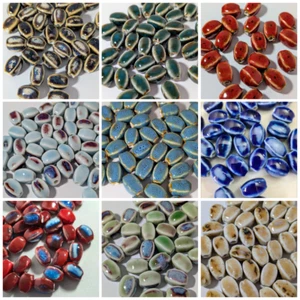 Ceramic Beads, Porcelain Beads, Oval, 13mm, Blue, Green, Red, Teal, Pack Of 10 - Picture 1 of 20