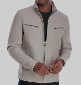 $225 Michael Kors Men's Beige Perforated Faux Leather Moto Coat Jacket Size S - Picture 1 of 4