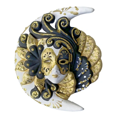 Venetian In Noctis Handcrafted Ceramic Wall Mounted Mask Decor Sun & Moon 5.5” - Image 1 of 4