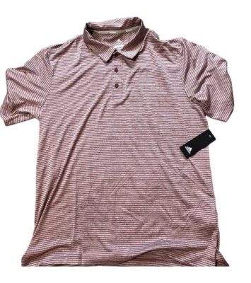 Polo de golfe masculino ADIDAS listra alimentadora absorção de umidade UV novo com etiquetas carmesim silencioso GRANDE - Imagem 1 de 4