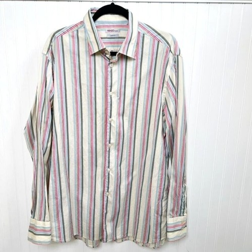 Kenzo Homme Camicia Uomo Crema e Righe Multicolore con Bottoni Taglia 44 17 5