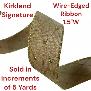 Kirkland Wire Edged Burlap Ribbon 5 Yards Jewels Argyle Christmas Bow Gift 1.5" - Picture 1 of 24