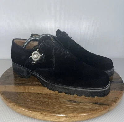Zapatos Derby Oxford Gianni Versace Medusa Gamuza Cuero Negro Con Cordones Para Hombre Talla 8 Foto 1 de 4