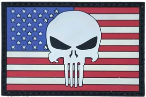 TOTENKOPF PUNISHER AMERIKANISCHE FLAGGE VOLLFARBIG LEUCHTEN PVC TAKTISCHER MILITÄR HAKEN PATCH - Bild 1 von 3