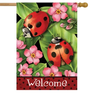 Ladybugs on Leaves Spring House Flag 28" x 40" Welcome Floral Briarwood Lane - Picture 1 of 4