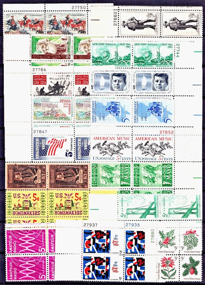 US - Five Cent Plate Blocks (17) . Mint Never Hinged - Image 1 of 1
