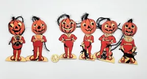 6-Halloween-Vintage Style-Pumpkin Head-Fussy Cut-Linen Cardstock-Gift-Hang-Tags - Picture 1 of 1
