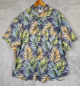Saddlebred Classic Fit Button Up Shirt 4XL Leafy Floral Green Blue Short Sleeve - Picture 1 of 6