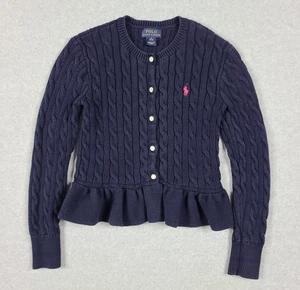 Polo Ralph Lauren Ragazza Peplum Maglione Cardigan Bambino Taglia M Blu Navy - Foto 1 di 8