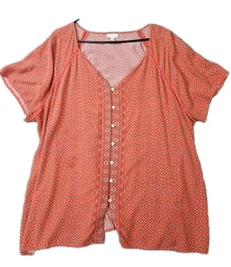 J.Jill V Neck Blouse Women’s Size 4X Floral Print Button Down Short Sleeve - Picture 1 of 9