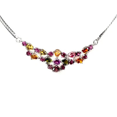 Collar de plata de ley 925 pera turmalina rodolita piedras preciosas joyería Foto 1 de 4