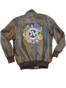 LL Bean leather bomber, 38 tall, leather jacket with apollo patches - Picture 1 of 7