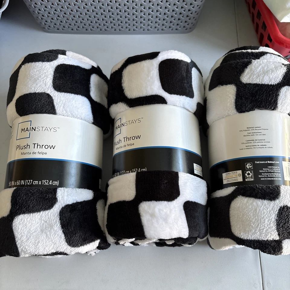 3 Black And White Plush Throws 50x60” - Image 1 of 1