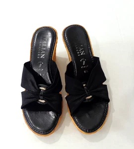 Scarpe da donna calzolaio italiano nere con cinturino in sughero zeppa mulo misura 8,5 - Foto 1 di 6
