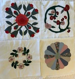 Appliqué  Vtg.Floral 4 Quilt Squares For Crafting Projects Approx 12in X12 in - Picture 1 of 12