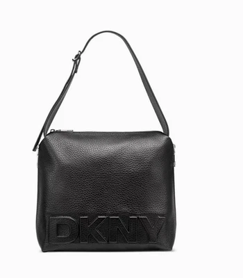 Bolso de Hombro DKNY Zia Pequeño Hobo Cuero Sintético Logotipo en Relieve Cartera Negra Nuevo con Etiquetas Foto 1 de 4