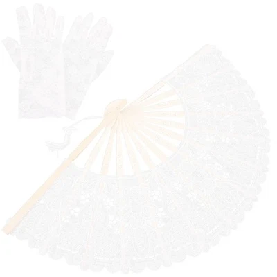  Ventaglio Da Matrimonio Sposa Accessori Decorativo Guanti Di Pizzo Bianco - Immagine 1 di 4