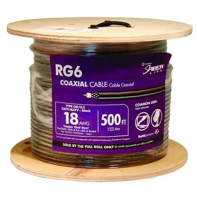Southwire 500 ft. 18 RG6 Dual Shield CU CATV CM/CL2 AWG Coaxial Cable in Black - Image 1 of 3