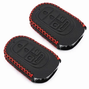 2Pcs Black Leather For 2022 2023 2024 Honda Civic Accord HR-V 5 Buttons Key Fob - Picture 1 of 4