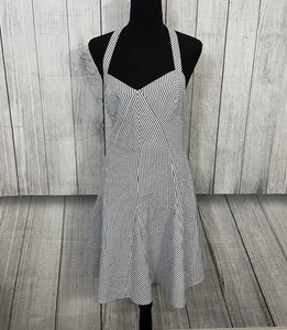 Betsey Johnson Women's Large Blue & White Seersucker Sweetheart Halter Dress - Picture 1 of 8