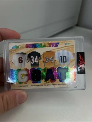 2023 Leaf Superlative Goats Musial, Payton, Shaq, Maradona Quad Patch /9 TG-9 - Image 1 of 3