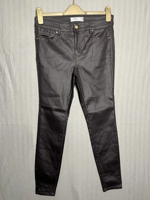 Next Women Dark Brown Fake Leather Skinny High Rise Trousers UK 12P - Image 1 of 4