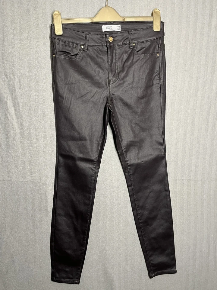 Next Women Dark Brown Fake Leather Skinny High Rise Trousers UK 12P - Image 1 of 4