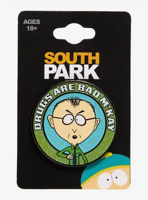 Prendedor Central de Comedia Brillo Exclusivo South Park Mr. Mackey "Las drogas son malas m'kay" Foto 1 de 4