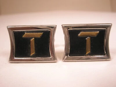 T Monogram Initial Initial Letter Vintage HICKOK Cuff Links travis tony ted trip - Image 1 of 4
