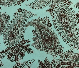 "Peggy Paisley" Floral Fabric By Michael Miller Pale Turquoise & Dark Brown BTY - Picture 1 of 17