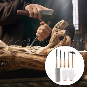 6 x Wooden Chisel 1/4" 1/2" 3/4" 1" with Sharpening Stone Hammer Kit - Picture 1 of 6