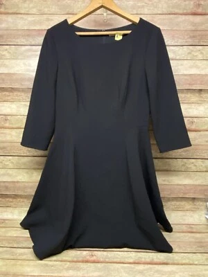 Halston Heritage Wool Blend Black Paneled Fit and Flare Long Sleeve Dress Size 6 - Image 1 of 4