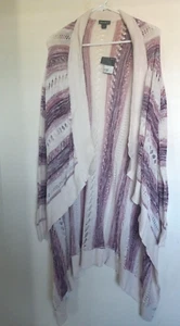 Eddie Bauer Cardigan Sweater Women's Aztec Draped Ivory Wine - Size L NEW - Picture 1 of 4