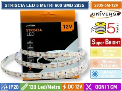 STRISCIA LED FLESSIBILE DC 12V 50W SMD 2835 MONOCOLORE 120 LED/M BOBINA DA 5M - Immagine 1 di 3