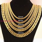 6/8/10/12/4/17mm 18k Yellow Gold Stainless Steel Curb Chain Mens Necklace 7-40"