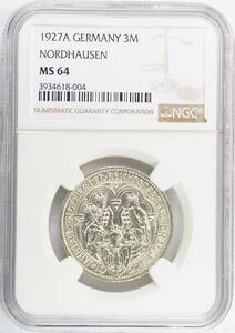 1927A 3 Reichsmarks Weimar 1000th Anniv. Founding of Nordhausen NGC MS64 KM# 52 - Picture 1 of 2